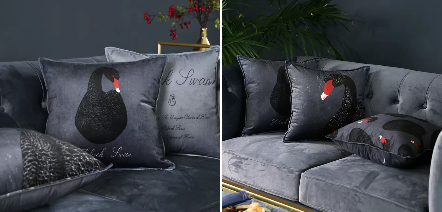 Декоративная подушка Black Swan I Cushion Черная - фото