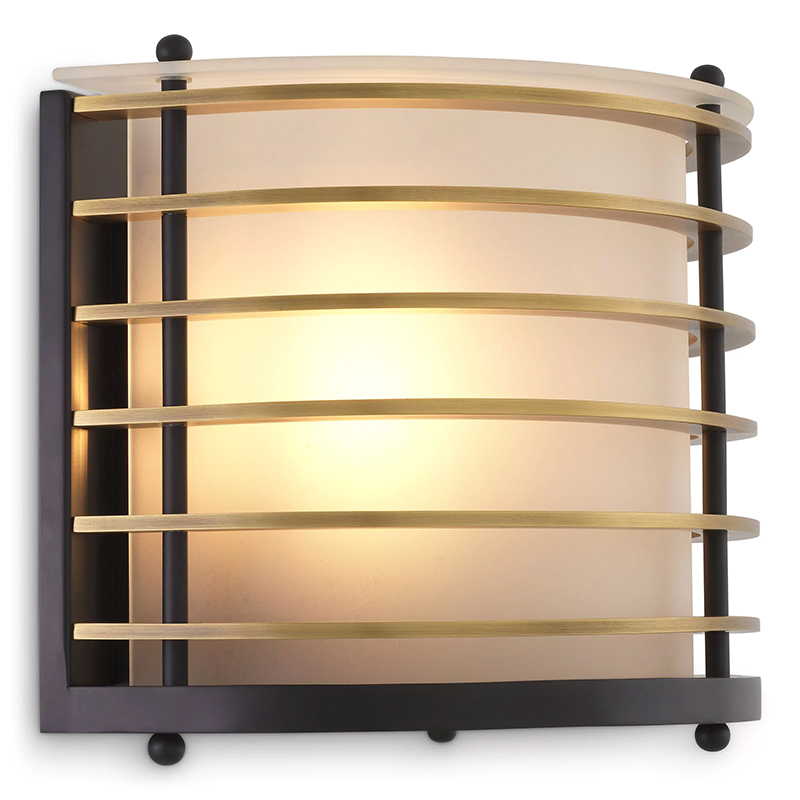 Бра Eichholtz Wall Lamp Logan Черный Латунь Белое матовое стекло в Липецке | Loft Concept 