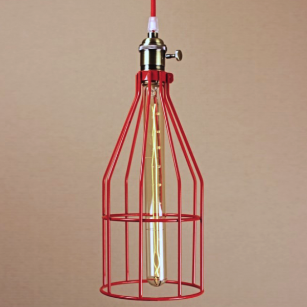 Подвесной светильник Wire Cage Pendant Twix Red Красный Подвесной светильник Wire Cage Pendant Twix Red Красный в Липецке | Loft Concept