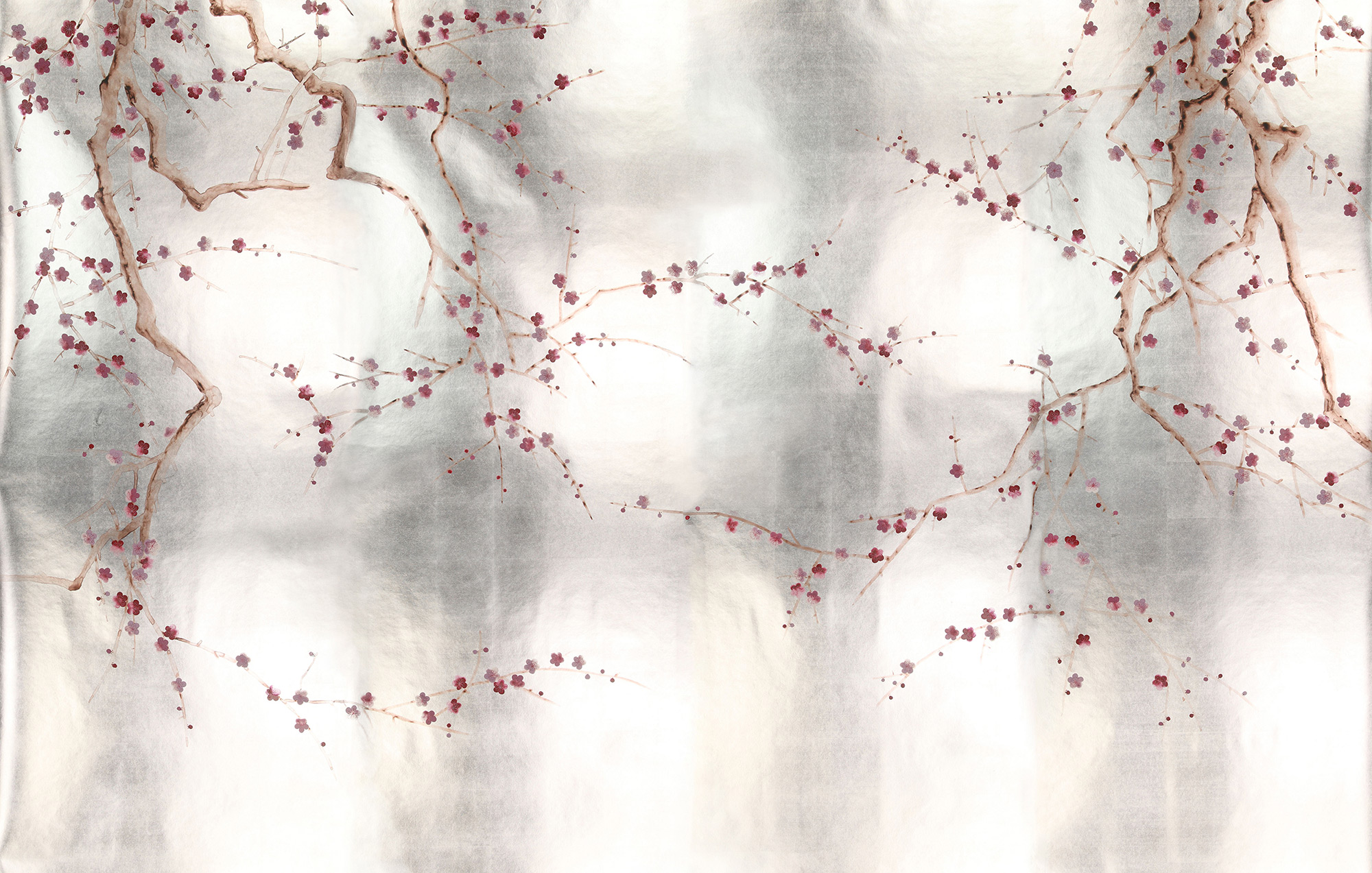 Обои ручная роспись Plum Blossom Blossom on Tarnished Silver gilded paper Обои ручная роспись Plum Blossom Blossom on Tarnished Silver gilded paper - постер Loft-Concept в Липецке