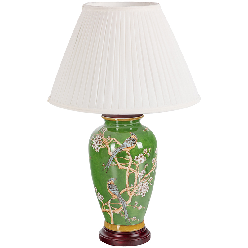 Настольная лампа с абажуром Birds Green Chinoiserie Lampshade Зеленый Белый Коричневый Настольная лампа с абажуром Birds Green Chinoiserie Lampshade Зеленый Белый Коричневый в Липецке | Loft Concept