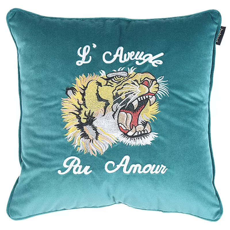 Декоративная подушка Стиль Gucci Tiger Turquoise Cushion Бирюзовый Желтый Белый Черный Декоративная подушка Стиль Gucci Tiger Turquoise Cushion Бирюзовый Желтый Белый Черный в Липецке | Loft Concept