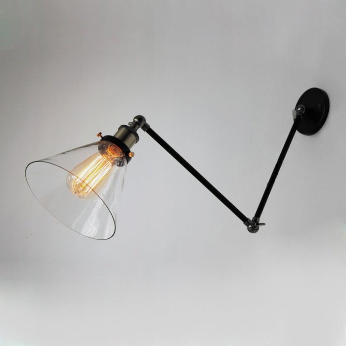 Бра Gloce Cone Shade Loft Industrial Glass Черный Бра Gloce Cone Shade Loft Industrial Glass Черный в Липецке | Loft Concept
