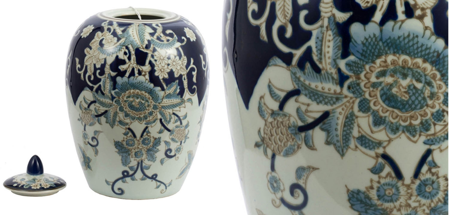 Ваза с крышкой Blue & White Ornament Vase barrel - фото
