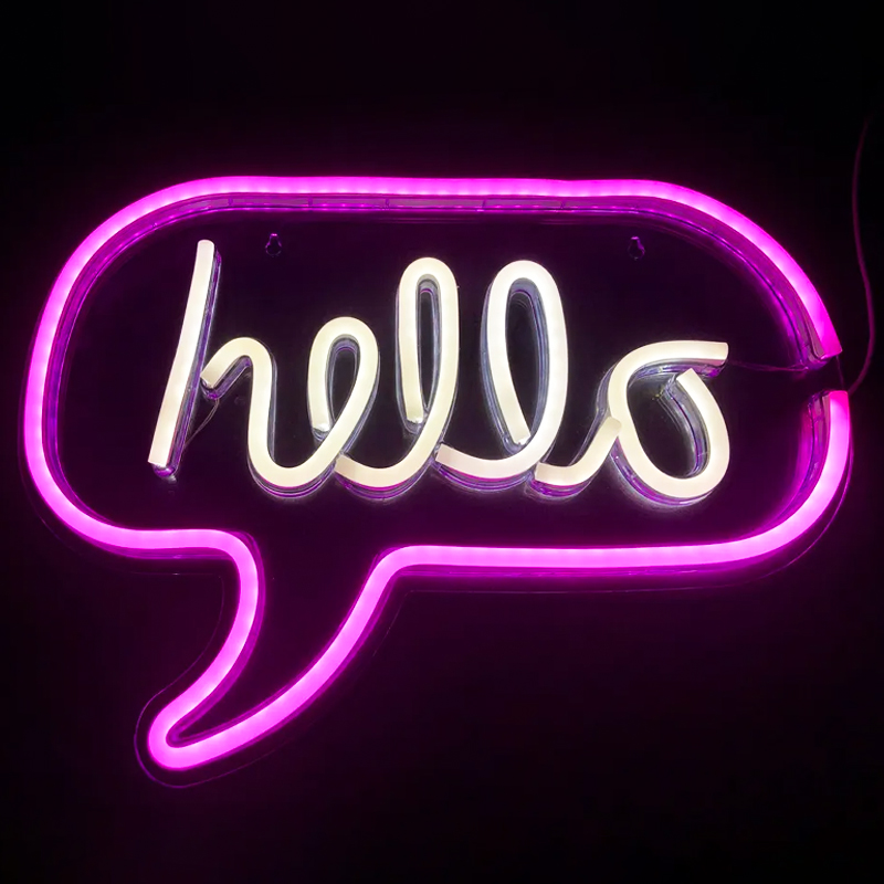 Неоновая настенная лампа Hello Neon Wall Lamp Розовый Белый Неоновая настенная лампа Hello Neon Wall Lamp Розовый Белый в Липецке | Loft Concept