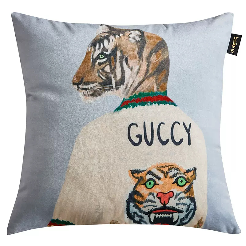 Декоративная подушка Стиль Gucci Tiger Cushion Grey Серый Мульти Декоративная подушка Стиль Gucci Tiger Cushion Grey Серый Мульти в Липецке | Loft Concept