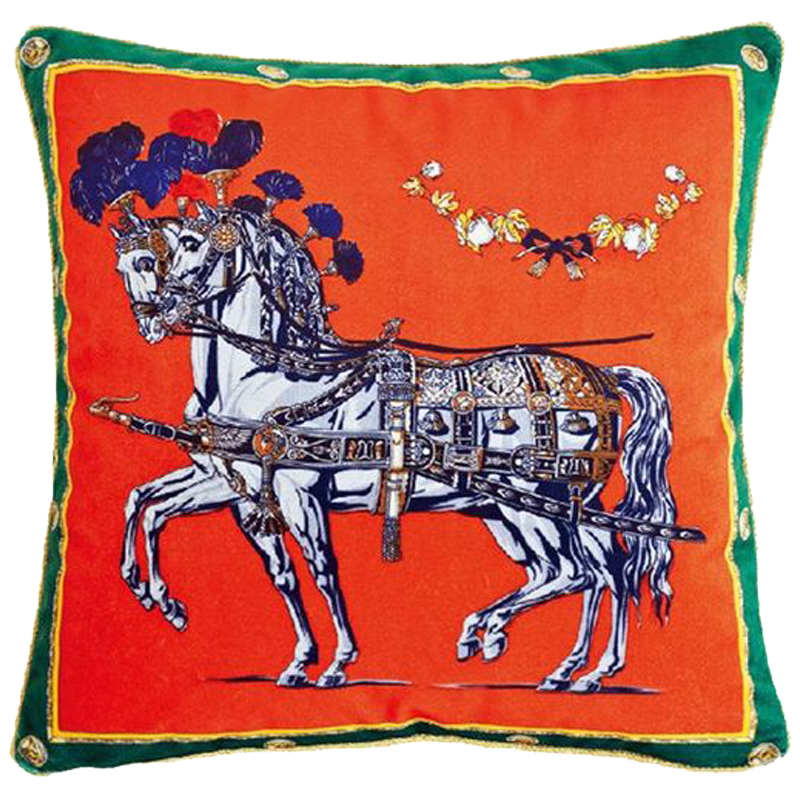 Декоративная подушка Hermes Horses 118 Оранжевый Зеленый Синий Белый Декоративная подушка Hermes Horses 118 Оранжевый Зеленый Синий Белый в Липецке | Loft Concept