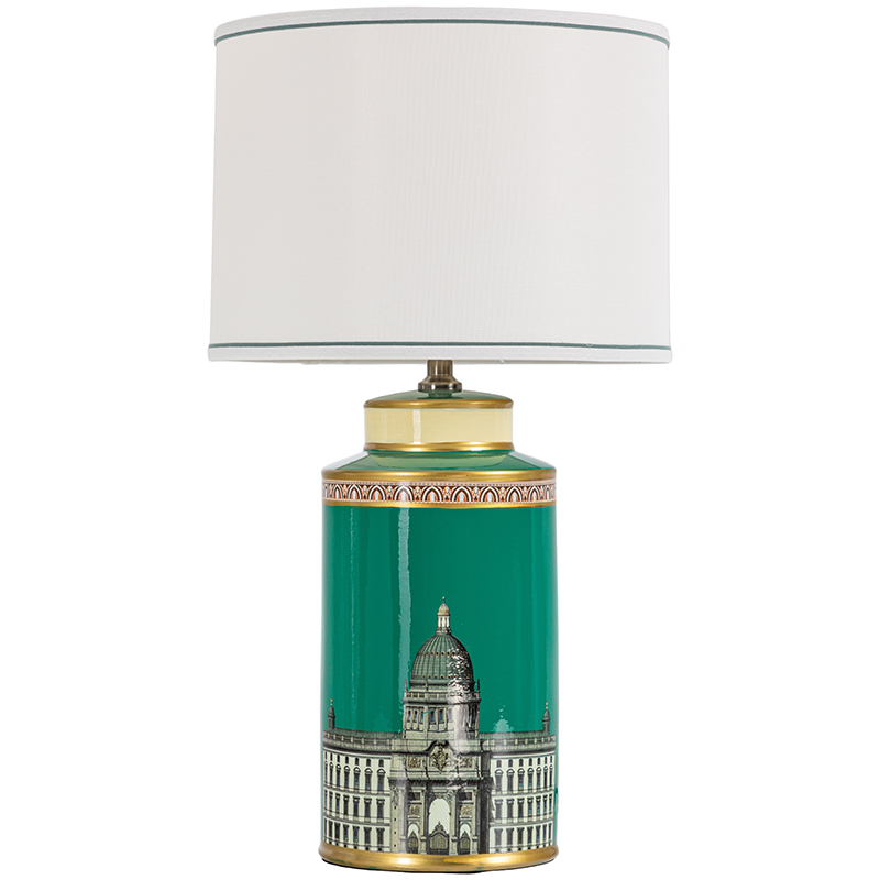 Настольная лампа Old Town Green Lampshade Белый Зеленый Золотой Настольная лампа Old Town Green Lampshade Белый Зеленый Золотой в Липецке | Loft Concept