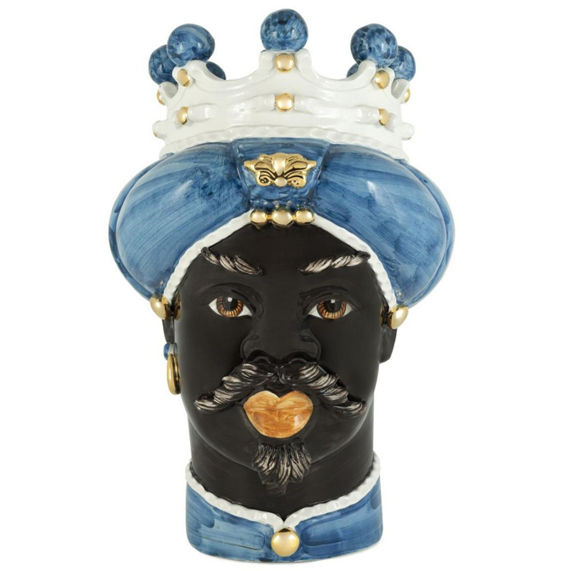 Ваза Vase Moro Man Medium New Blue Синий Черный Белый Золотой Ваза Vase Moro Man Medium New Blue Синий Черный Белый Золотой в Липецке | Loft Concept