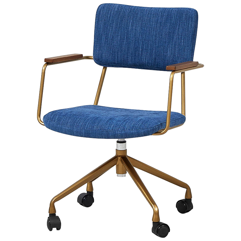 Кресло на колесах Ryan Loft Chair Blue Синий Коричневый Золотой Кресло на колесах Ryan Loft Chair Blue Синий Коричневый Золотой в Липецке | Loft Concept