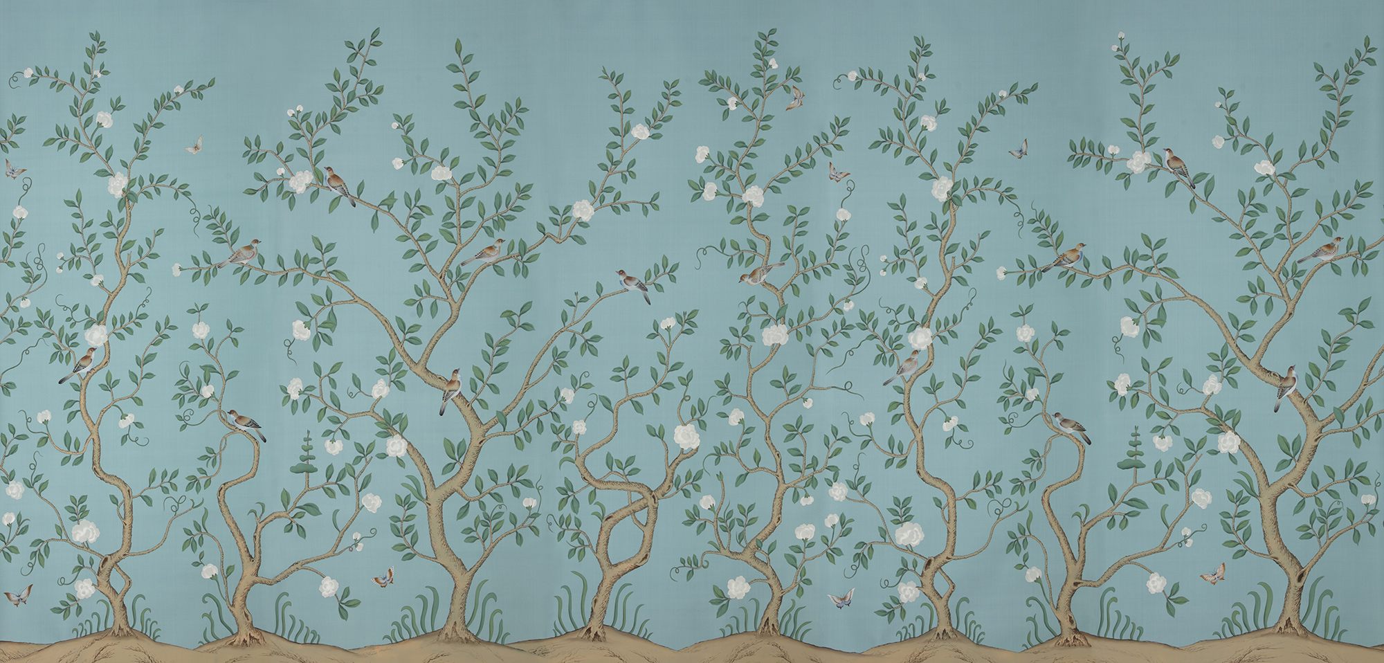 Обои ручная роспись Gustavian Garden Special Colourway on Duck Egg dyed silk Обои ручная роспись Gustavian Garden Special Colourway on Duck Egg dyed silk - постер Loft-Concept в Липецке