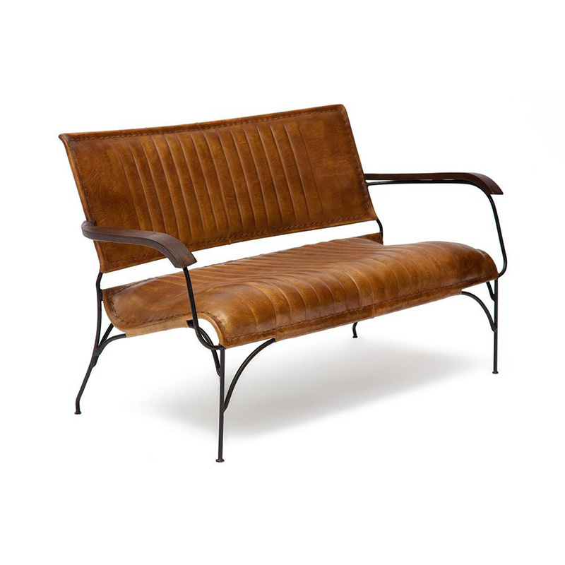 Диван-скамья из натуральной кожи Buffalo Leather Sofa two-seater Коричневый винтаж Черный Диван-скамья из натуральной кожи Buffalo Leather Sofa two-seater Коричневый винтаж Черный в Липецке | Loft Concept