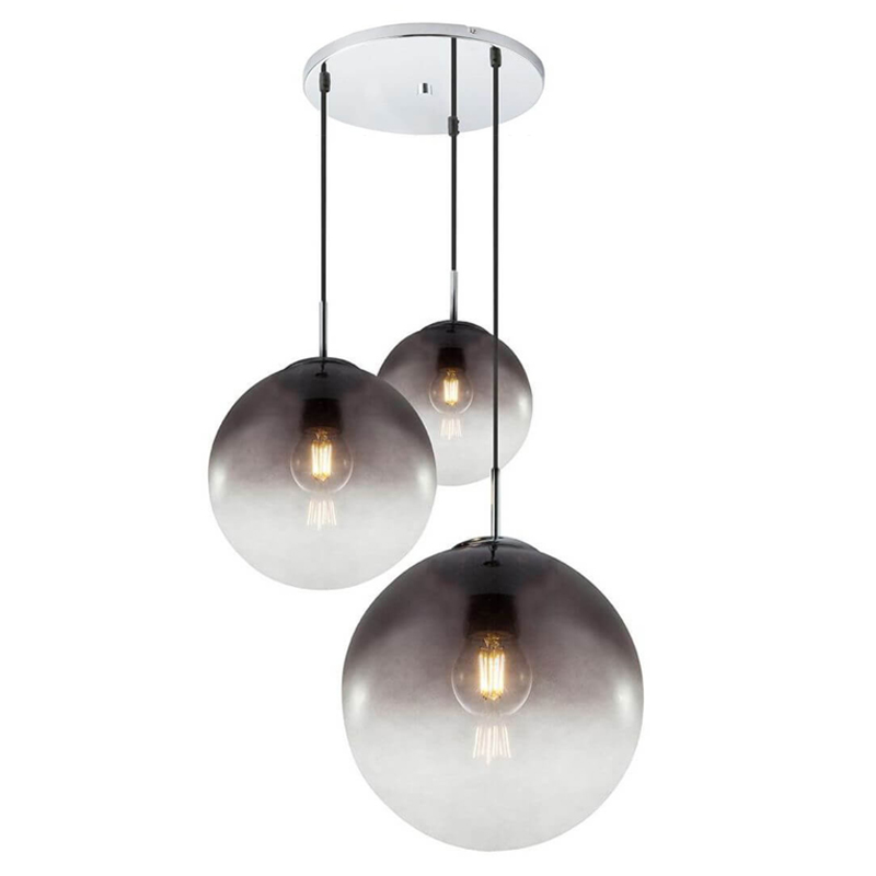 Люстра Ball Sunrise Pendant lamp smok 3 плафона Стекло Смок Хром Люстра Ball Sunrise Pendant lamp smok 3 плафона Стекло Смок Хром в Липецке | Loft Concept