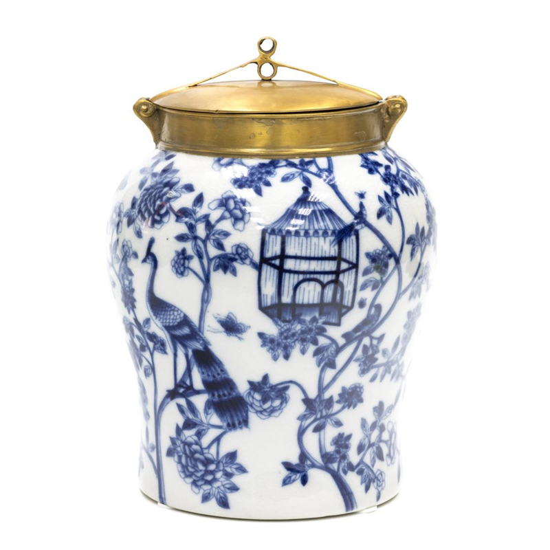 Ваза Blue and Bronze Cover Vase small Белый Синий Бронза Ваза Blue and Bronze Cover Vase small Белый Синий Бронза в Липецке | Loft Concept