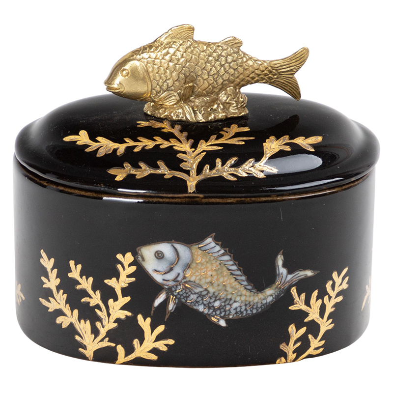 Шкатулка черная фарфоровая Золотая Рыбка Gold fish Черный Золотой Шкатулка черная фарфоровая Золотая Рыбка Gold fish Черный Золотой в Липецке | Loft Concept