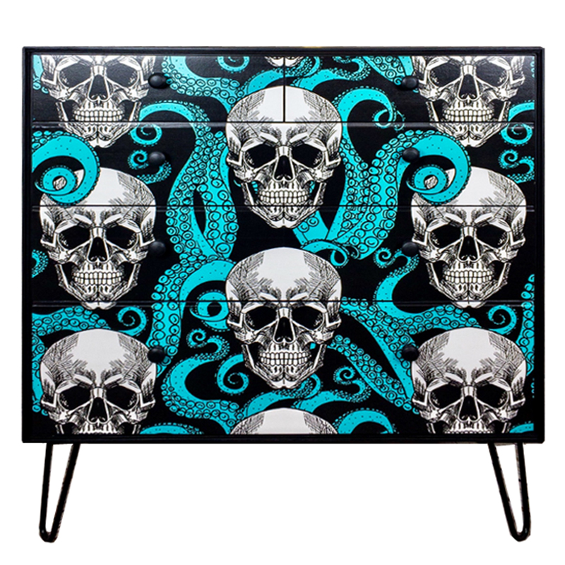 Комод с Черепами Chest of Drawers Skull and Octopus Черный Бирюзовый Комод с Черепами Chest of Drawers Skull and Octopus Черный Бирюзовый в Липецке | Loft Concept