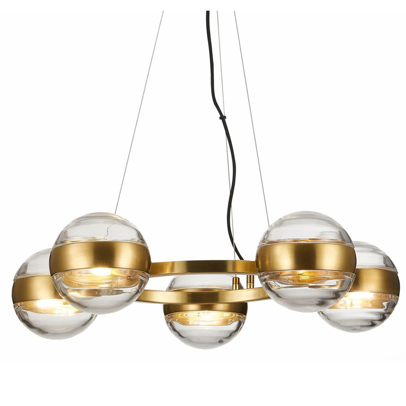 Люстра Leandra Chandelier 5 Balls Латунь Прозрачное Стекло Люстра Leandra Chandelier 5 Balls Латунь Прозрачное Стекло в Липецке | Loft Concept