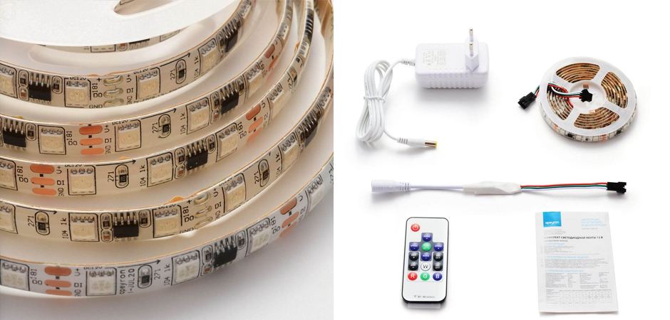 Комплект светодиодной влагозащищенной ленты 14,4W/m 60Led/m 5050SMD разноцветный 2M Комплект светодиодной влагозащищенной ленты 14,4W/m 60Led/m 5050SMD разноцветный 2M - Loft-Concept в Липецке