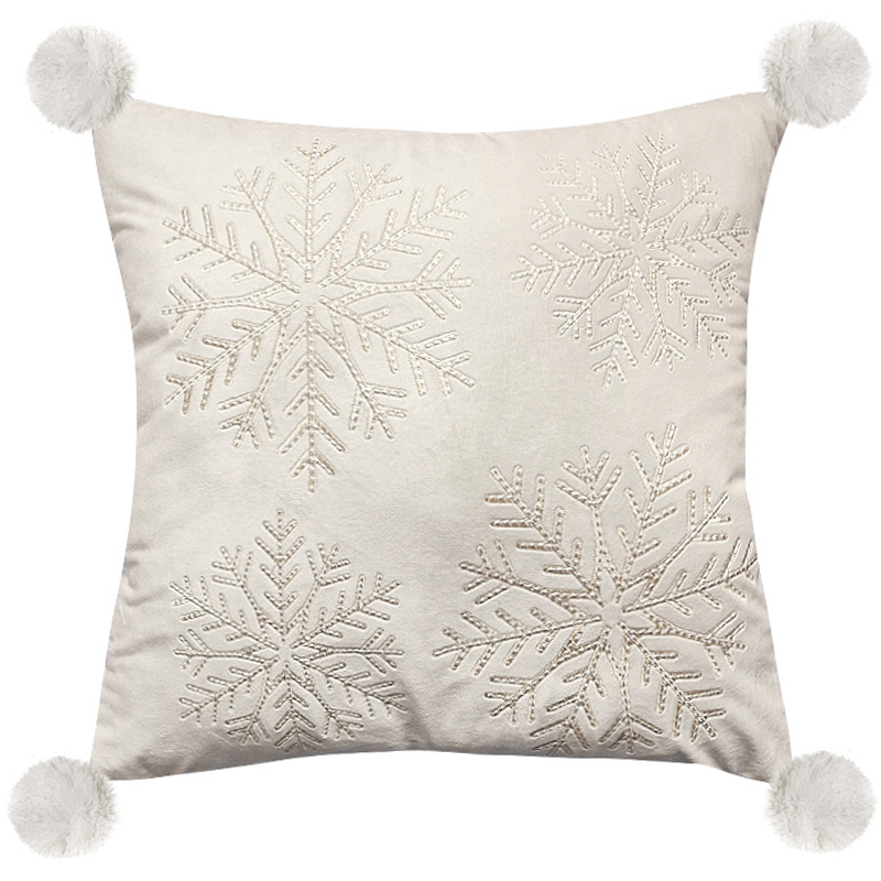 Декоративная подушка с помпонами Snowflakes Белый ivory ( слоновая кость ) в Липецке | Loft Concept 