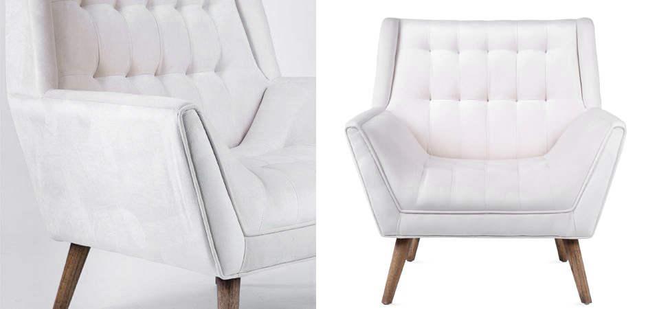 Кресло Danish Modern Armchair Tufted Accent белый велюр Кресло Danish Modern Armchair Tufted Accent белый велюр - Loft-Concept в Липецке