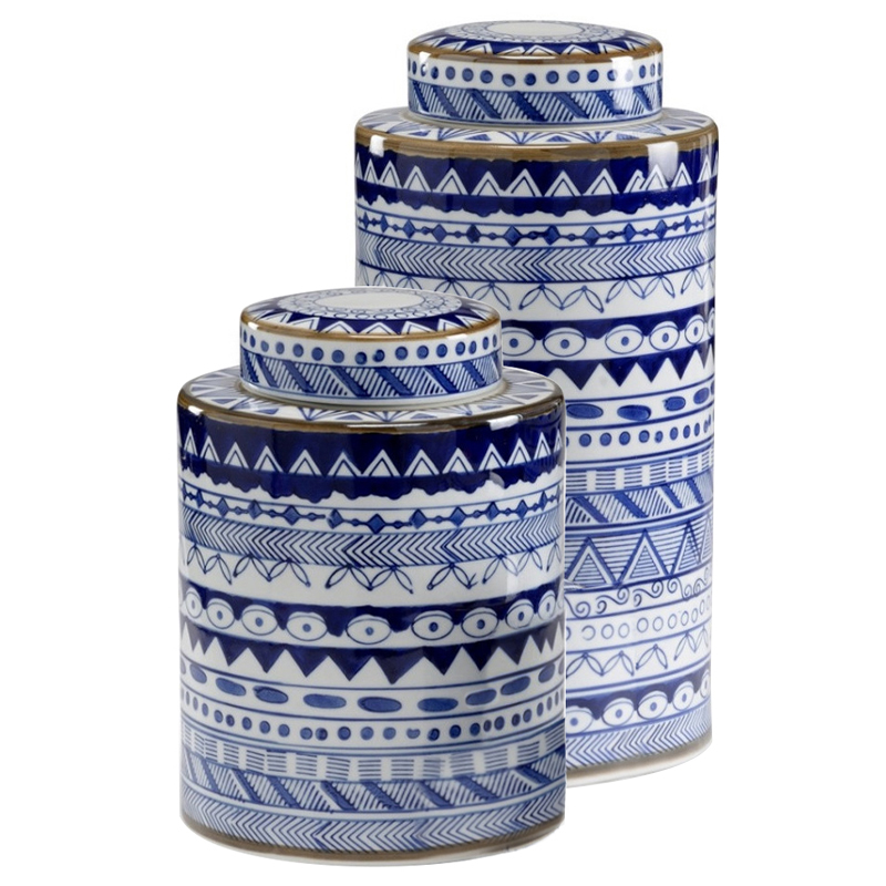Вазы с крышками Oriental Blue Ornament Vases Синий Белый Вазы с крышками Oriental Blue Ornament Vases Синий Белый в Липецке | Loft Concept