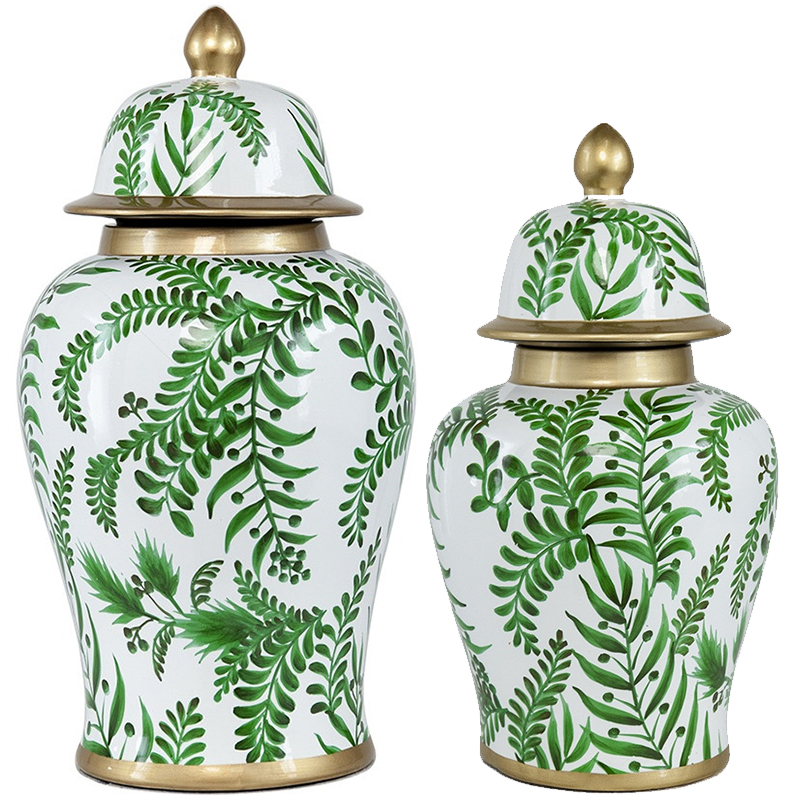 Ваза с крышкой Green Plant Vase Белый Зеленый Золотой Ваза с крышкой Green Plant Vase Белый Зеленый Золотой в Липецке | Loft Concept