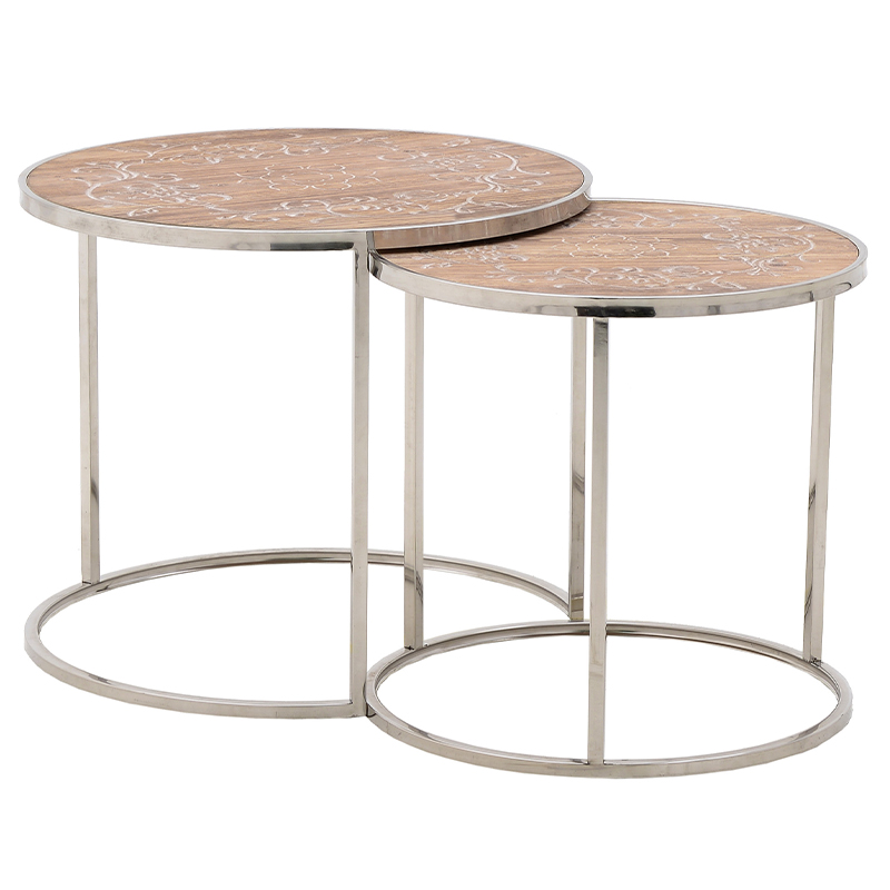 Комплект приставных столиков Malia Round Side Tables Древесина Серебряный Комплект приставных столиков Malia Round Side Tables Древесина Серебряный в Липецке | Loft Concept
