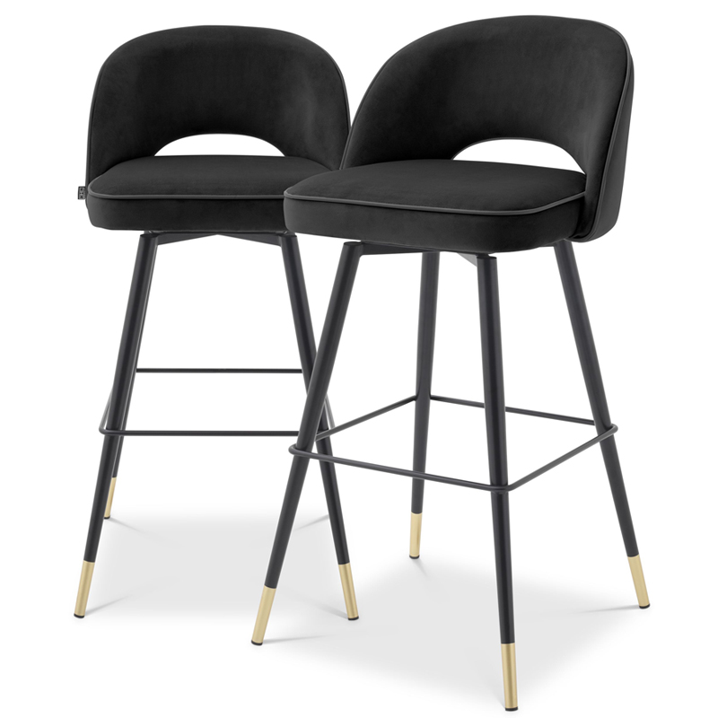 Комплект барных стульев Eichholtz Bar Stool Cliff set of 2 black Черный Латунь Комплект барных стульев Eichholtz Bar Stool Cliff set of 2 black Черный Латунь в Липецке | Loft Concept