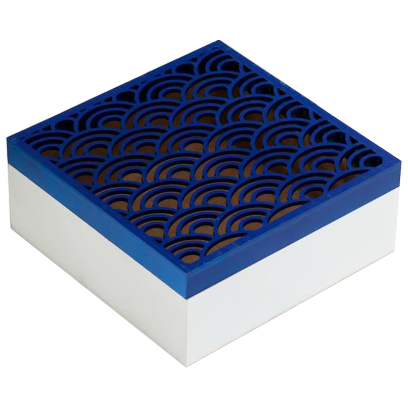Шкатулка Deep Blue Scales Pattern Box Белый Синий Шкатулка Deep Blue Scales Pattern Box Белый Синий в Липецке | Loft Concept