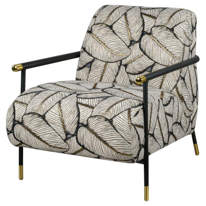 Кресло с Цветным принтом Листья Foliage Armchair Grey Серый ivory ( слоновая кость ) Черный Золотой в Липецке | Loft Concept 
