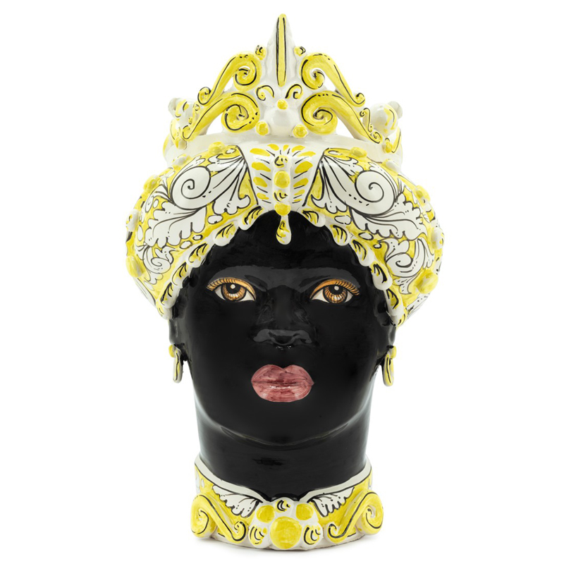Ваза VASE MORO LADY MEDIUM yellow Черный Белый Желтый в Липецке | Loft Concept 