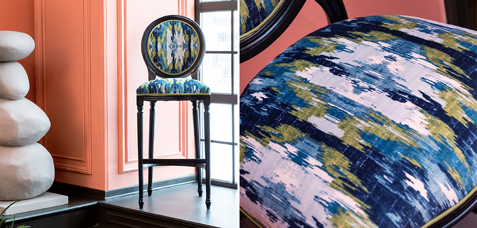 Барный стул с сине-зеленым узором Ikat Pattern Барный стул с сине-зеленым узором Ikat Pattern - Loft-Concept в Липецке