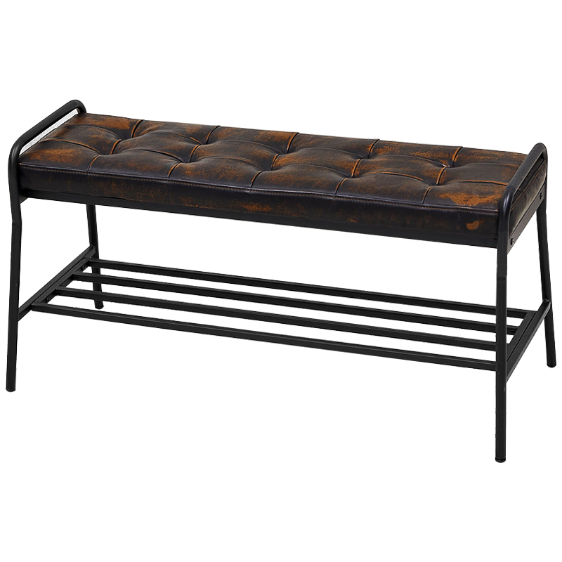 Банкетка с полкой Tomlin Bench Коричневый винтаж Черный Банкетка с полкой Tomlin Bench Коричневый винтаж Черный в Липецке | Loft Concept