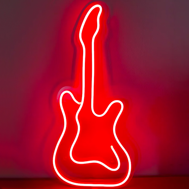 Неоновая настенная лампа Guitar Neon Wall Lamp Красный Прозрачный Неоновая настенная лампа Guitar Neon Wall Lamp Красный Прозрачный в Липецке | Loft Concept