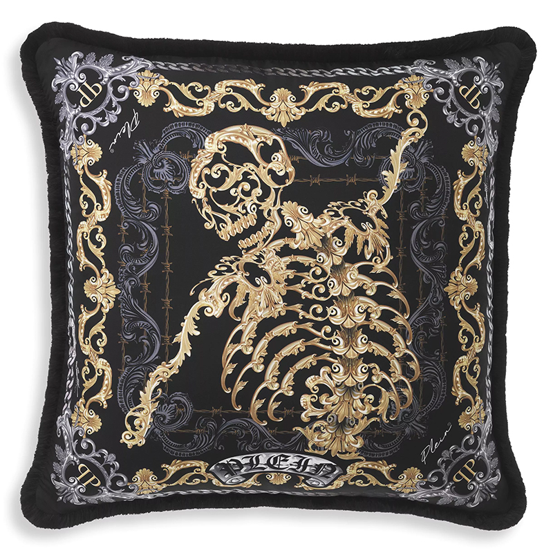 Подушка Philipp Plein Cushion Silk Skeleton 70 x 70 cm Черный Золотой Серый Подушка Philipp Plein Cushion Silk Skeleton 70 x 70 cm Черный Золотой Серый в Липецке | Loft Concept