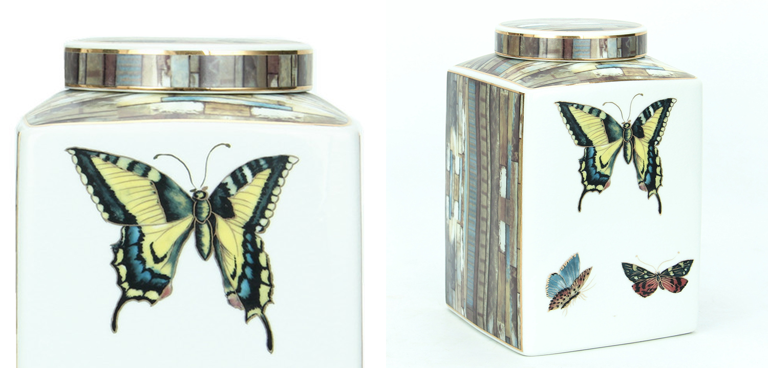 Ваза с крышкой Ceramic Flowers and Butterflies Small Vase - фото