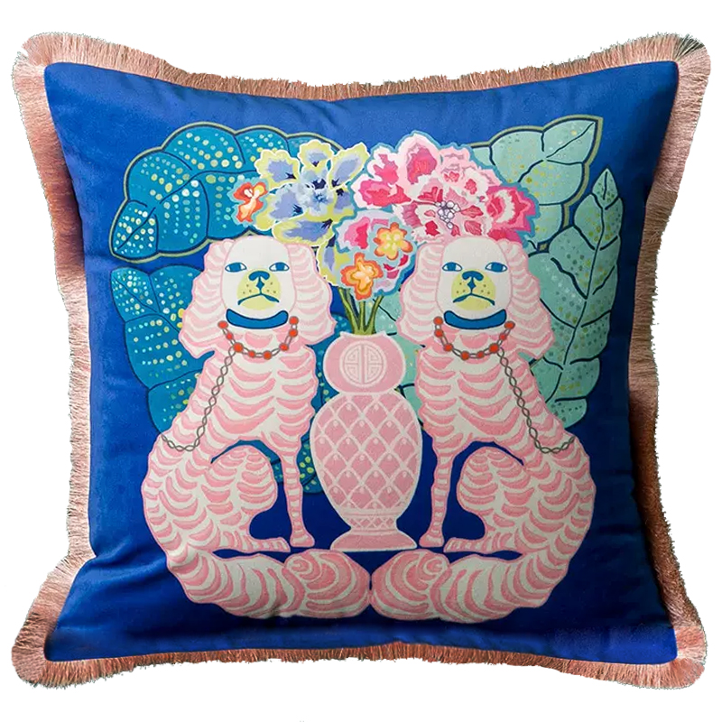 Декоративная подушка Two Pink Dogs on Blue Cushion Синий Розовый Мульти Декоративная подушка Two Pink Dogs on Blue Cushion Синий Розовый Мульти в Липецке | Loft Concept
