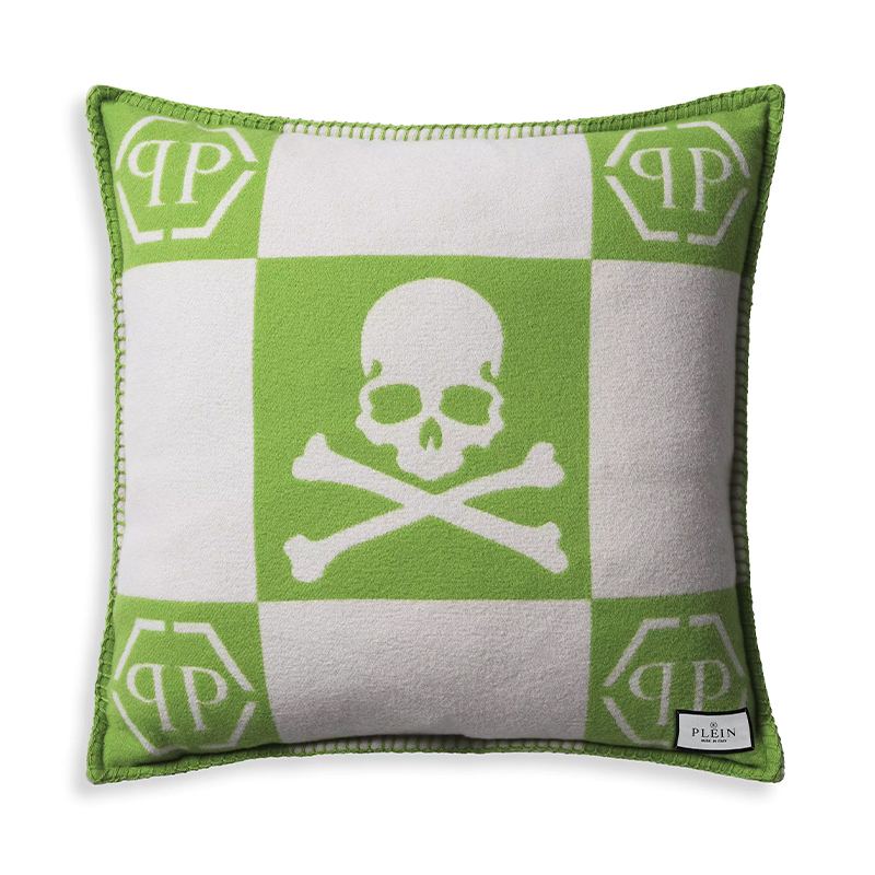 Подушка Philipp Plein Cushion Cashmere Skull 45 x 45 Green Зеленый Белый Подушка Philipp Plein Cushion Cashmere Skull 45 x 45 Green Зеленый Белый в Липецке | Loft Concept