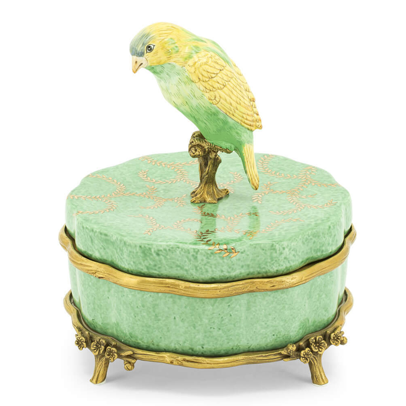 Шкатулка BOX ATLANTA BIRD SM Зеленый шалфей Бронза Шкатулка BOX ATLANTA BIRD SM Зеленый шалфей Бронза в Липецке | Loft Concept