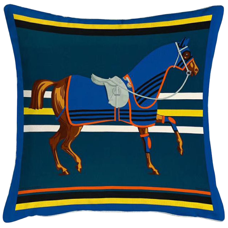 Декоративная подушка Hermes Horse 66 Синий Желтый Оранжевый Декоративная подушка Hermes Horse 66 Синий Желтый Оранжевый в Липецке | Loft Concept