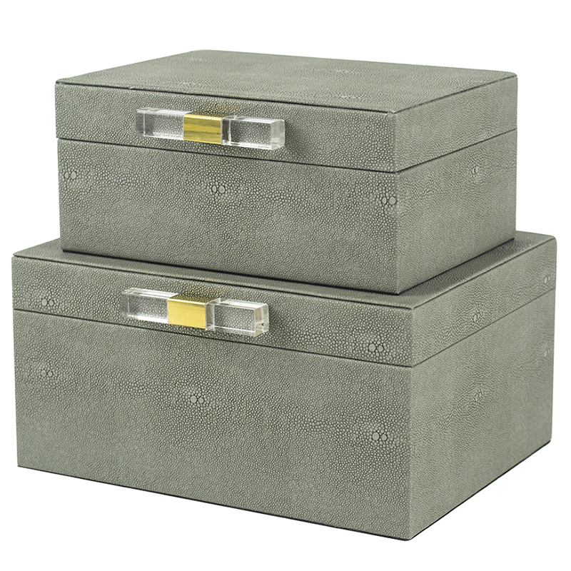Комплект шкатулок Stingray Skin Gray Boxes Бежево-серый Глянцевое золото Прозрачный Комплект шкатулок Stingray Skin Gray Boxes Бежево-серый Глянцевое золото Прозрачный в Липецке | Loft Concept