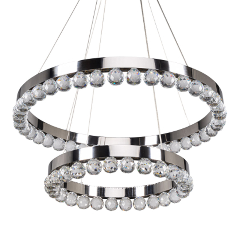 Люстра с двумя кольцами цвета хром и прозрачными хрустальными шарами по периметру Sacramento Transparent Balls Chandelier Хром Прозрачный в Липецке | Loft Concept 