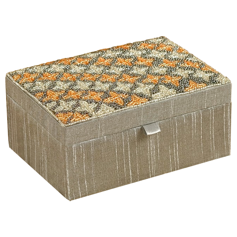 Шкатулка с вышивкой из бисера Sutara Beads Embroidery Box Серебряный Оранжевый Бежевый Шкатулка с вышивкой из бисера Sutara Beads Embroidery Box Серебряный Оранжевый Бежевый в Липецке | Loft Concept
