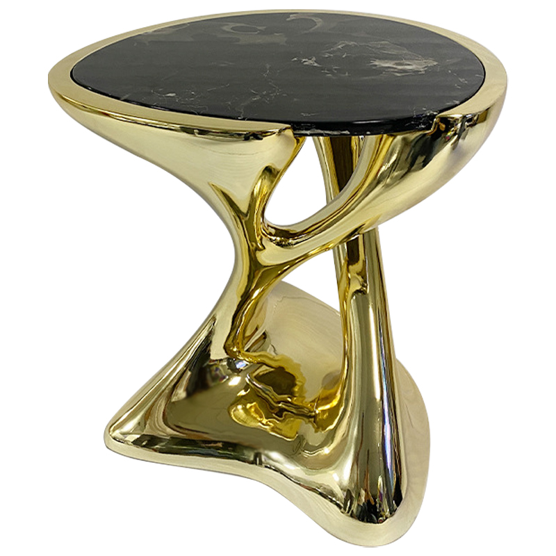Приставной стол Molten Gold Side Table Глянцевое золото Черный Мрамор Nero Приставной стол Molten Gold Side Table Глянцевое золото Черный Мрамор Nero в Липецке | Loft Concept