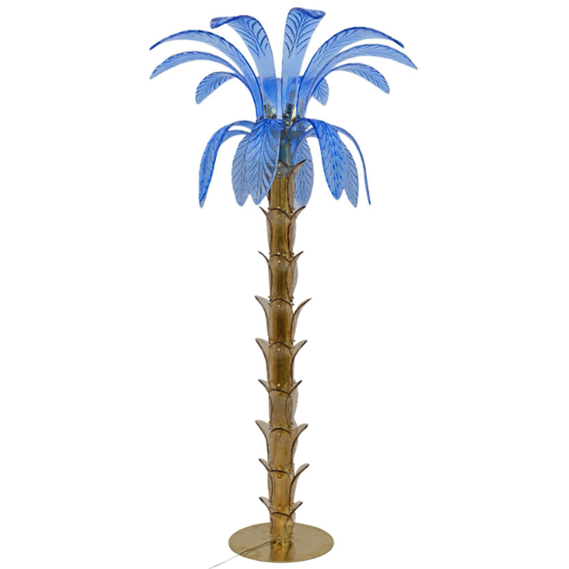 Торшер Glass Decorated Palm Floor Lamp Blue Листья Пальмы  Золотой Синий в Липецке | Loft Concept 