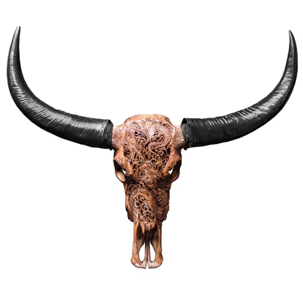 Череп буйвола Buffalo Skull Dragon резьба по кости Коричневый Череп буйвола Buffalo Skull Dragon резьба по кости Коричневый в Липецке | Loft Concept