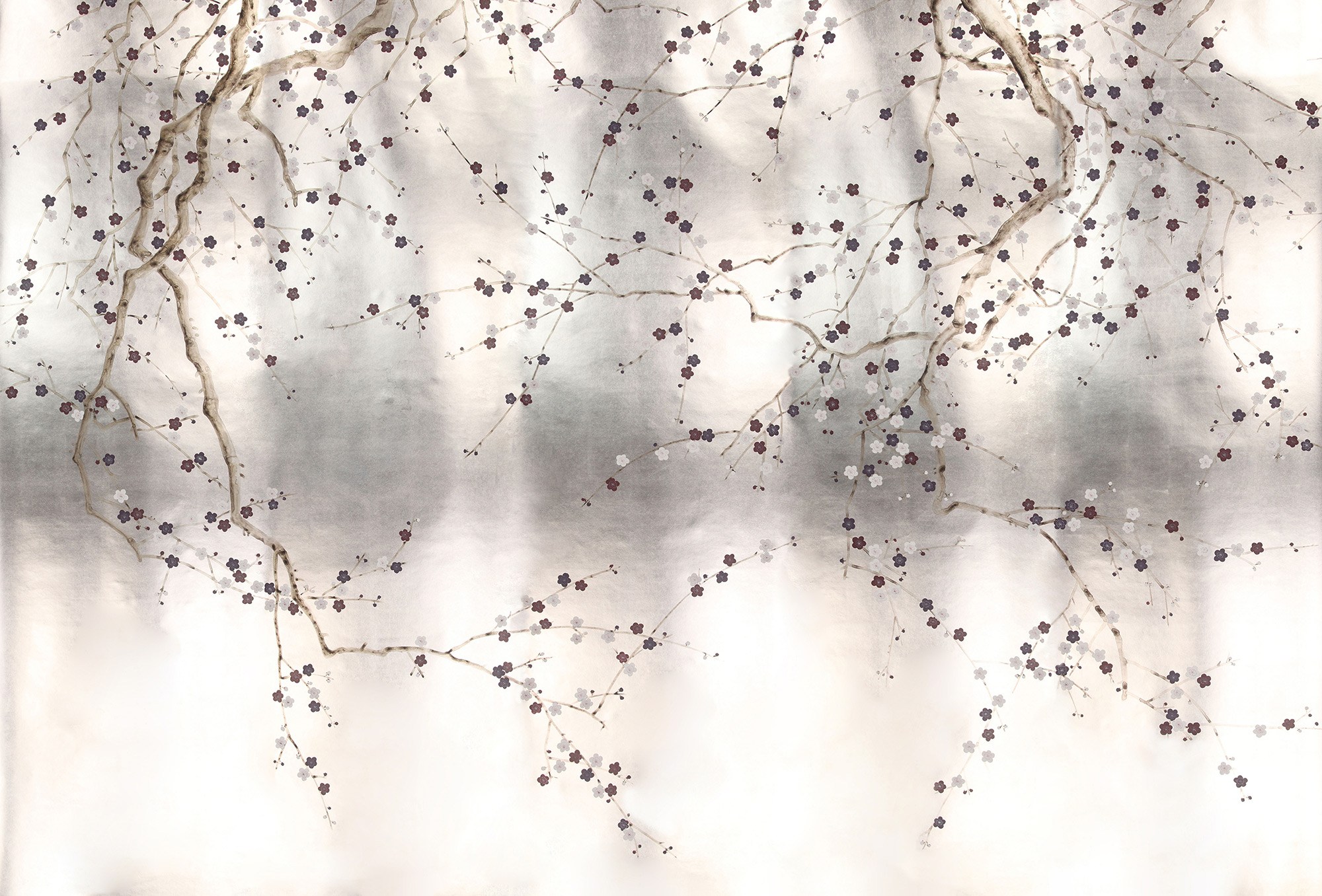 Обои ручная роспись Plum Blossom Lavender on Tarnished Silver gilded paper Обои ручная роспись Plum Blossom Lavender on Tarnished Silver gilded paper - постер Loft-Concept в Липецке