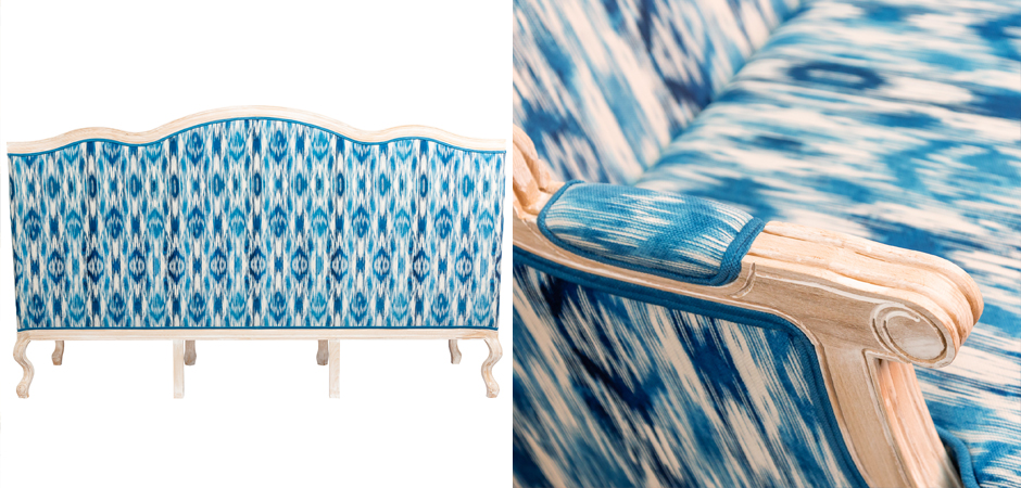 Трехместный диван с голубым узором Ikat Pattern - фото №1