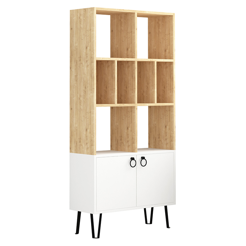 Стеллаж прямой цвета древесины с полками и 2-мя белыми дверцами BENE BOOKCASE OAK Древесина Белый Стеллаж прямой цвета древесины с полками и 2-мя белыми дверцами BENE BOOKCASE OAK Древесина Белый в Липецке | Loft Concept