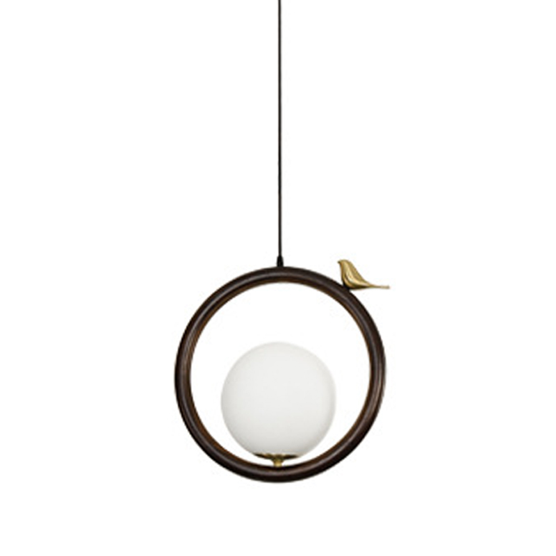 Светильник с птичкой Bird Wood Ring Hanging Lamp Латунь Белый Коричневый Светильник с птичкой Bird Wood Ring Hanging Lamp Латунь Белый Коричневый в Липецке | Loft Concept